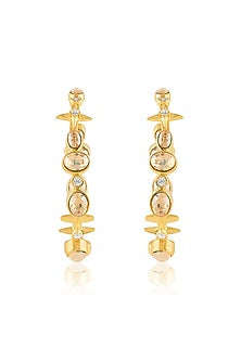 Gold Plated White Gem Stone Hoop Earrings