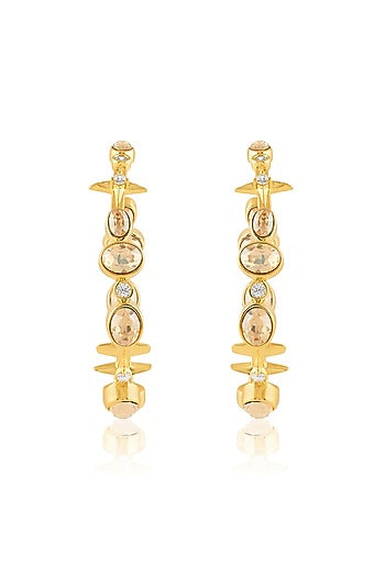 Gold Plated White Gem Stone Hoop Earrings