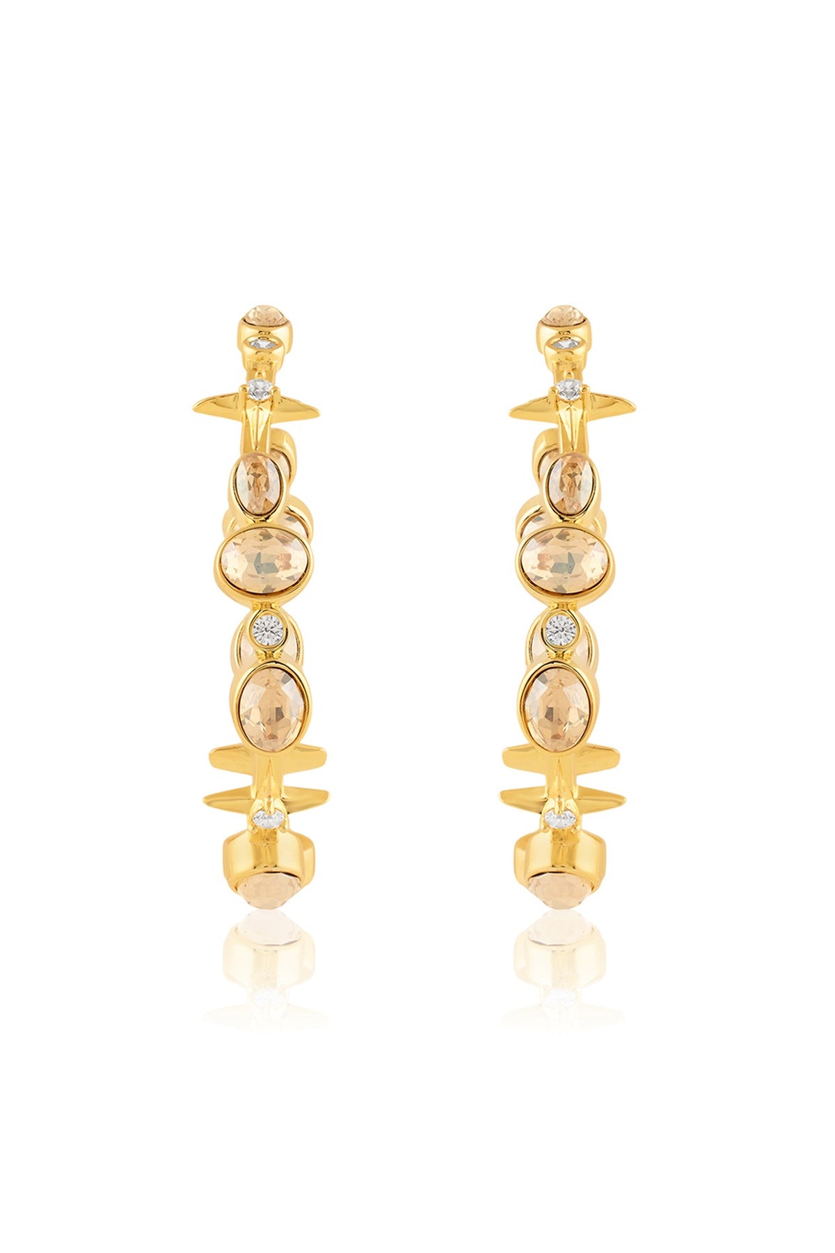 Gold Plated White Gem Stone Hoop Earrings
