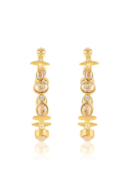 Gold Plated White Gem Stone Hoop Earrings