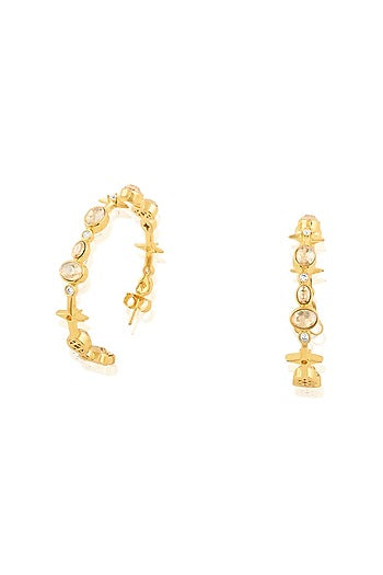 Gold Plated White Gem Stone Hoop Earrings