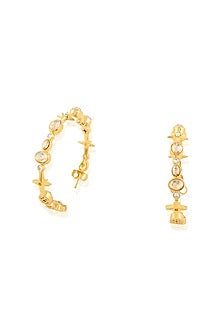 Gold Plated White Gem Stone Hoop Earrings