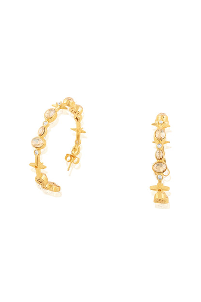 Gold Plated White Gem Stone Hoop Earrings