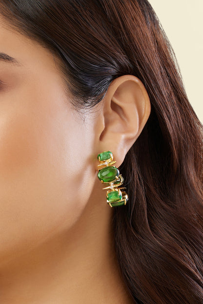 Gold Plated Green Crystal Zircon Hoop Earrings