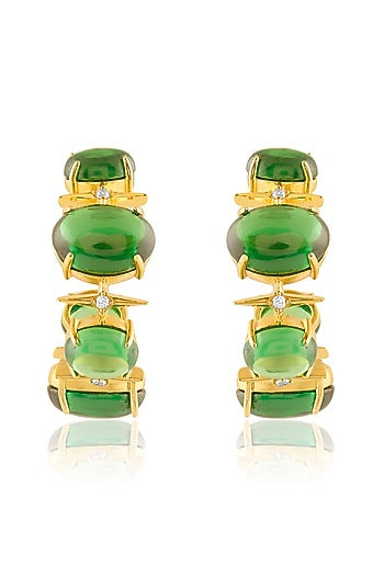 Gold Plated Green Crystal Zircon Hoop Earrings