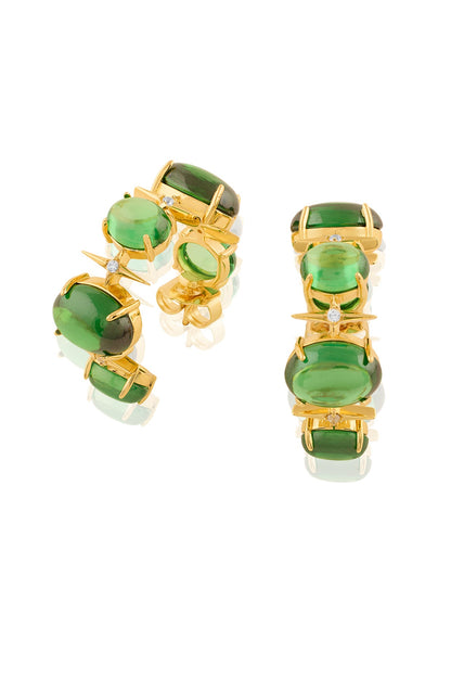 Gold Plated Green Crystal Zircon Hoop Earrings