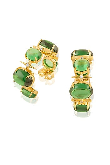 Gold Plated Green Crystal Zircon Hoop Earrings