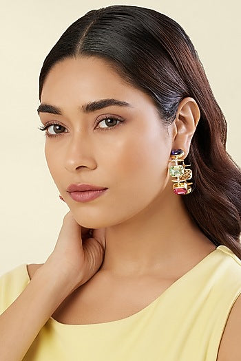Gold Plated Multi-Colored Crystal Zircon Hoop Earrings