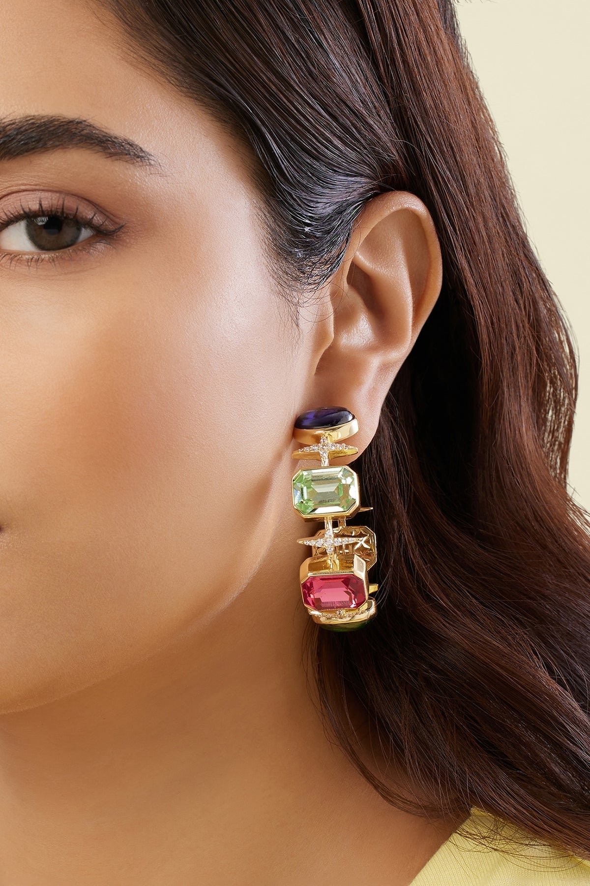 Gold Plated Multi-Colored Crystal Zircon Hoop Earrings