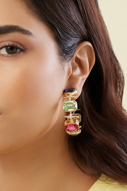 Gold Plated Multi-Colored Crystal Zircon Hoop Earrings