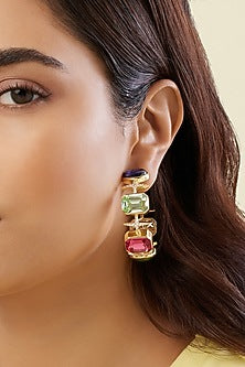 Gold Plated Multi-Colored Crystal Zircon Hoop Earrings
