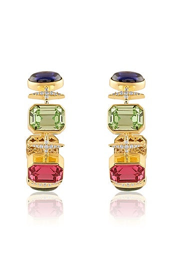 Gold Plated Multi-Colored Crystal Zircon Hoop Earrings