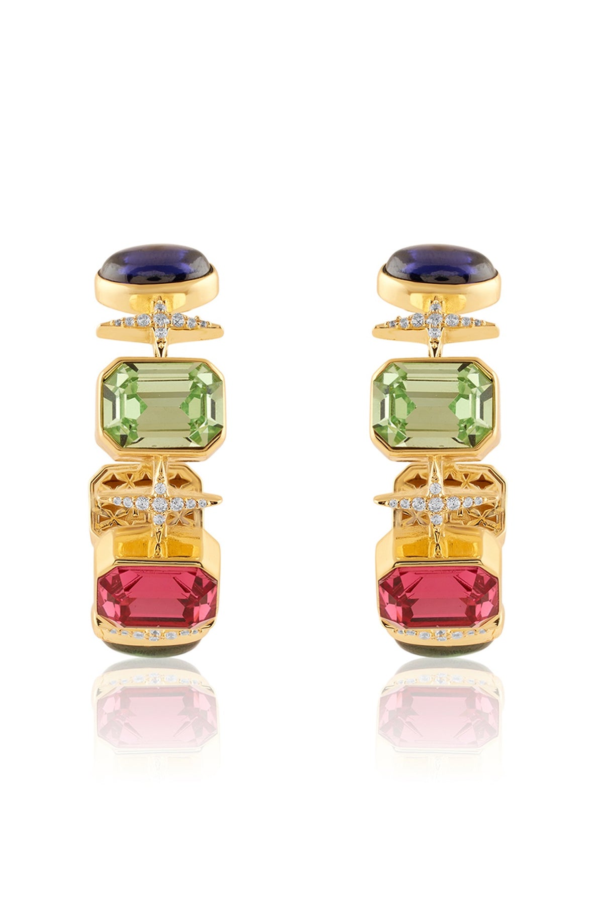 Gold Plated Multi-Colored Crystal Zircon Hoop Earrings