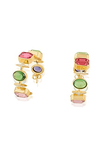 Gold Plated Multi-Colored Crystal Zircon Hoop Earrings