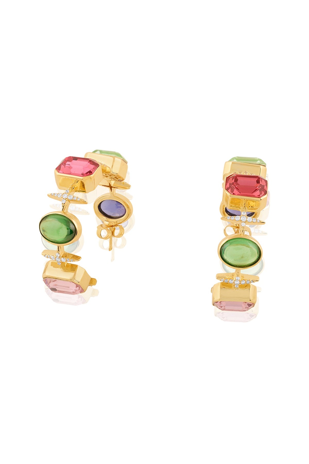 Gold Plated Multi-Colored Crystal Zircon Hoop Earrings