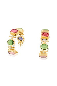 Gold Plated Multi-Colored Crystal Zircon Hoop Earrings