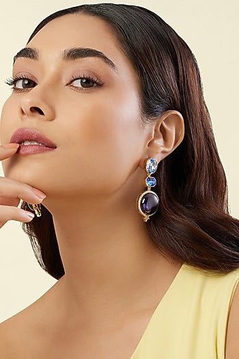 Gold Plated Blue Crystal Zirconia Dangler Earrings