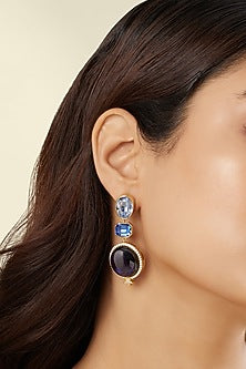 Gold Plated Blue Crystal Zirconia Dangler Earrings