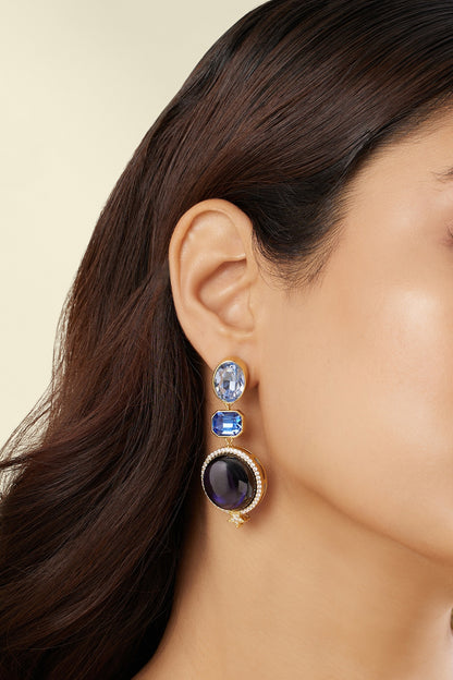 Gold Plated Blue Crystal Zirconia Dangler Earrings