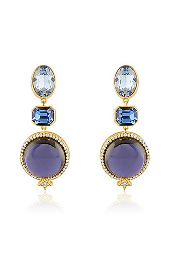 Gold Plated Blue Crystal Zirconia Dangler Earrings