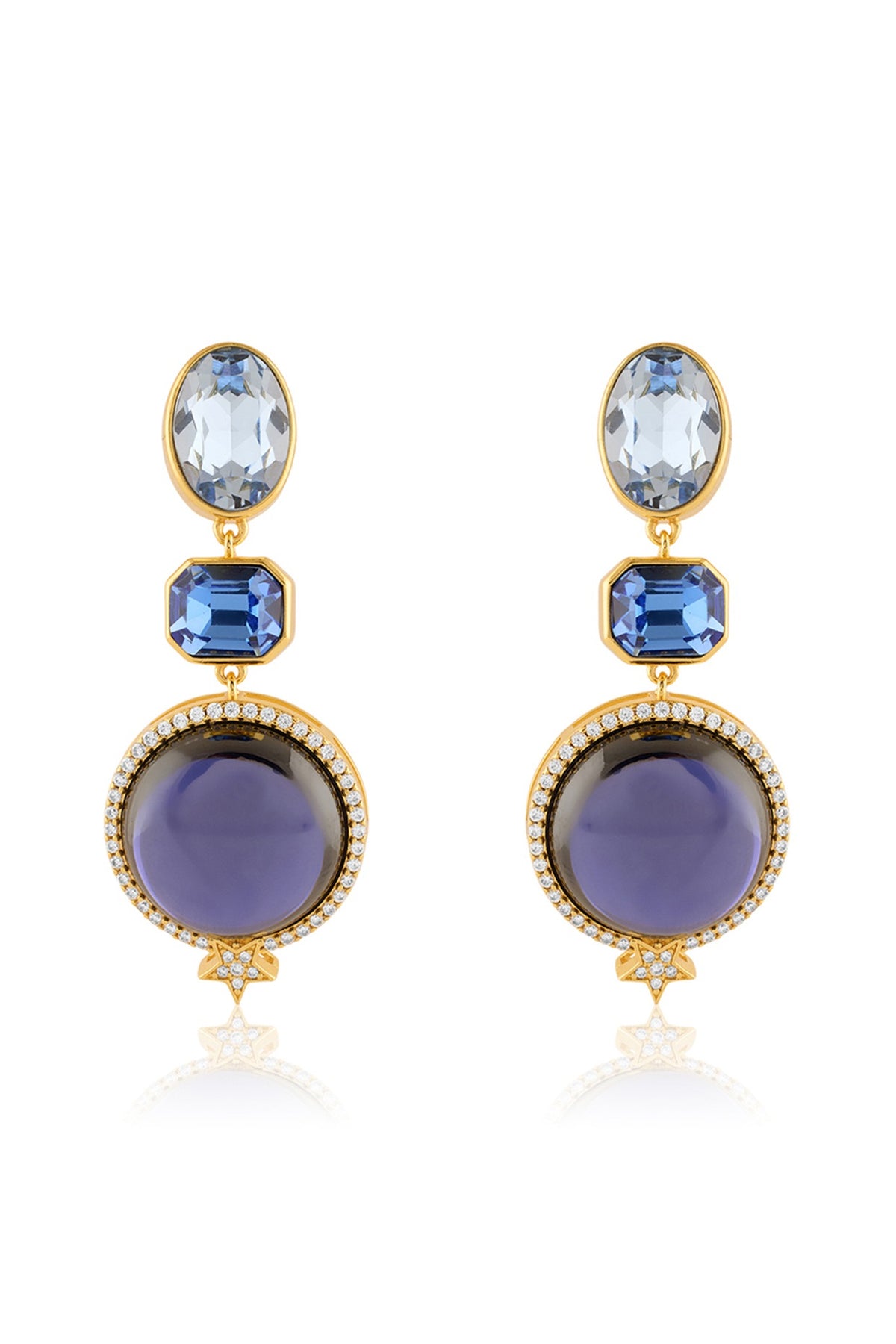 Gold Plated Blue Crystal Zirconia Dangler Earrings