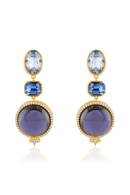 Gold Plated Blue Crystal Zirconia Dangler Earrings