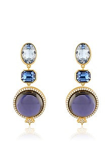 Gold Plated Blue Crystal Zirconia Dangler Earrings