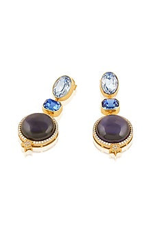 Gold Plated Blue Crystal Zirconia Dangler Earrings