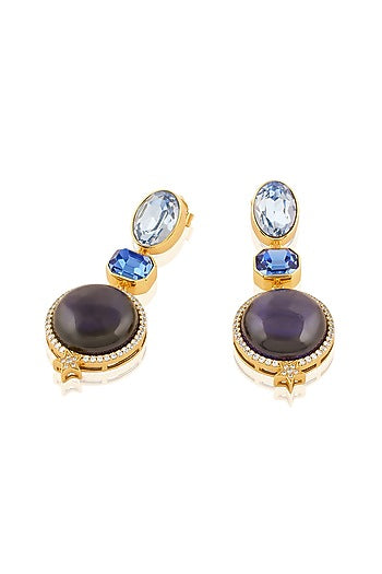 Gold Plated Blue Crystal Zirconia Dangler Earrings