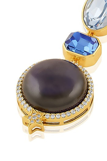 Gold Plated Blue Crystal Zirconia Dangler Earrings