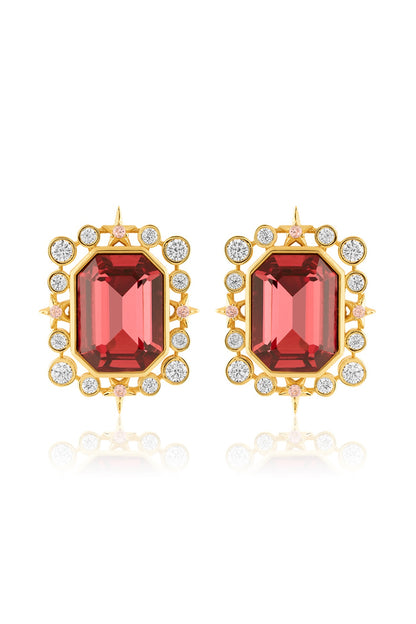 Gold Plated Red Crystal Zirconia Stone Stud Earrings
