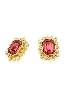 Gold Plated Red Crystal Zirconia Stone Stud Earrings