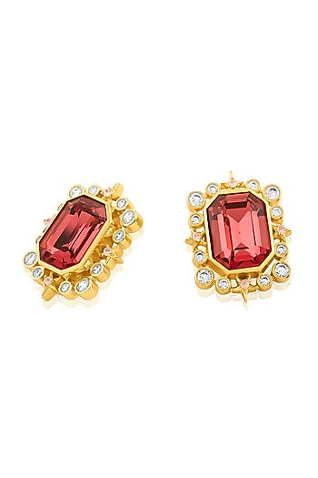 Gold Plated Red Crystal Zirconia Stone Stud Earrings