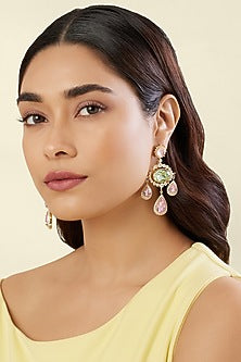 Gold Plated Crystal Zirconia & Cabochon Stone Dangler Earrings