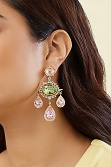 Gold Plated Crystal Zirconia & Cabochon Stone Dangler Earrings