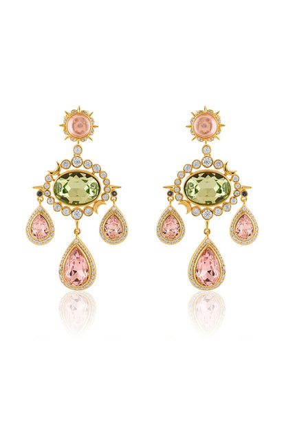 Gold Plated Crystal Zirconia & Cabochon Stone Dangler Earrings