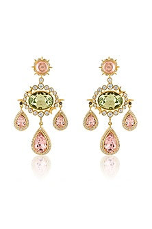 Gold Plated Crystal Zirconia & Cabochon Stone Dangler Earrings