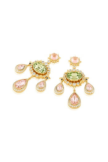 Gold Plated Crystal Zirconia & Cabochon Stone Dangler Earrings