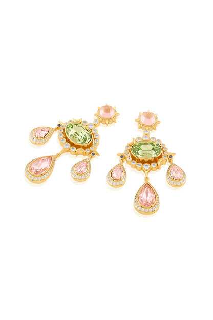 Gold Plated Crystal Zirconia & Cabochon Stone Dangler Earrings