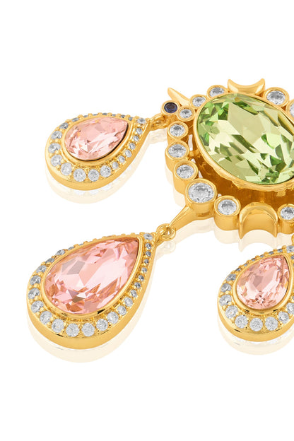 Gold Plated Crystal Zirconia & Cabochon Stone Dangler Earrings