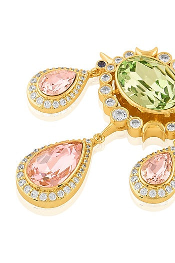 Gold Plated Crystal Zirconia & Cabochon Stone Dangler Earrings