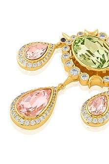 Gold Plated Crystal Zirconia & Cabochon Stone Dangler Earrings