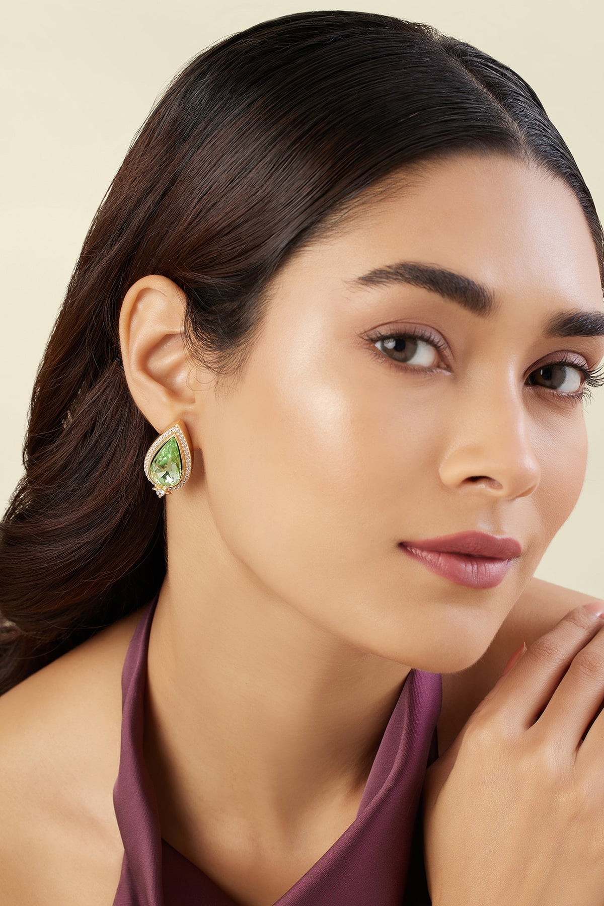 Gold Plated Green Crystal Zirconia Stud Earrings