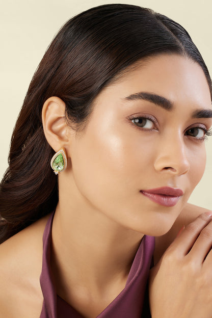 Gold Plated Green Crystal Zirconia Stud Earrings