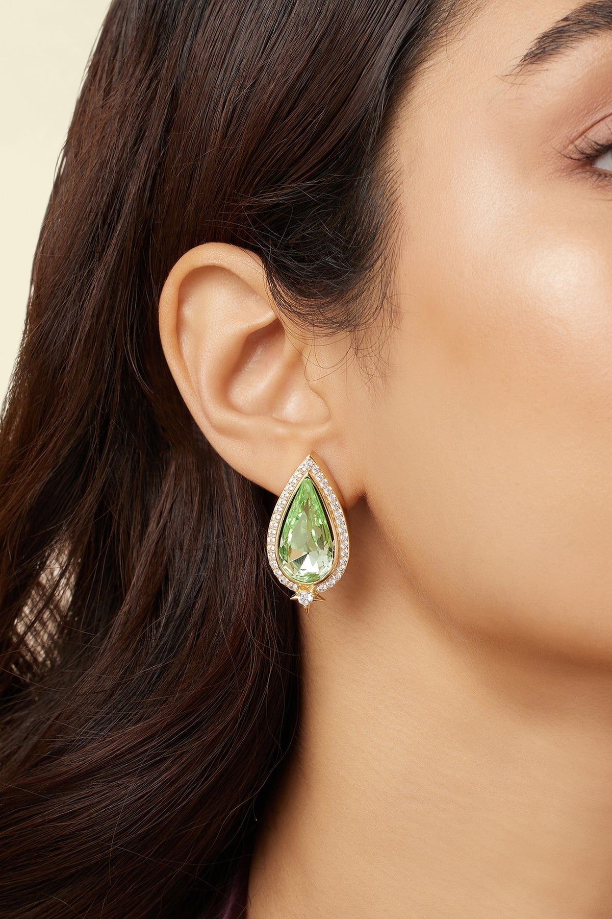 Gold Plated Green Crystal Zirconia Stud Earrings