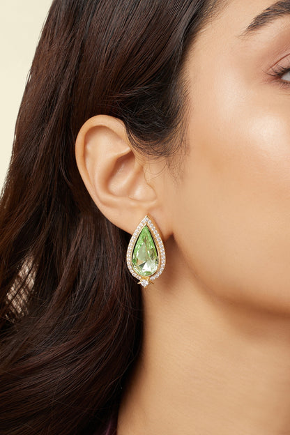 Gold Plated Green Crystal Zirconia Stud Earrings