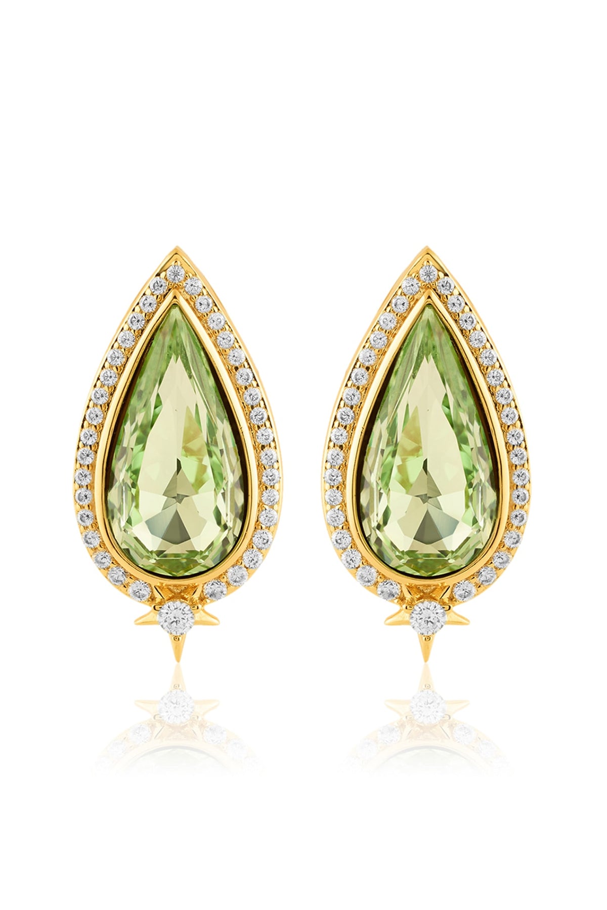 Gold Plated Green Crystal Zirconia Stud Earrings