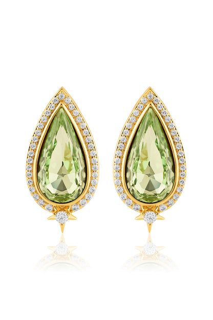 Gold Plated Green Crystal Zirconia Stud Earrings