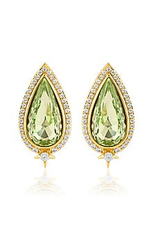 Gold Plated Green Crystal Zirconia Stud Earrings