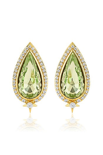 Gold Plated Green Crystal Zirconia Stud Earrings